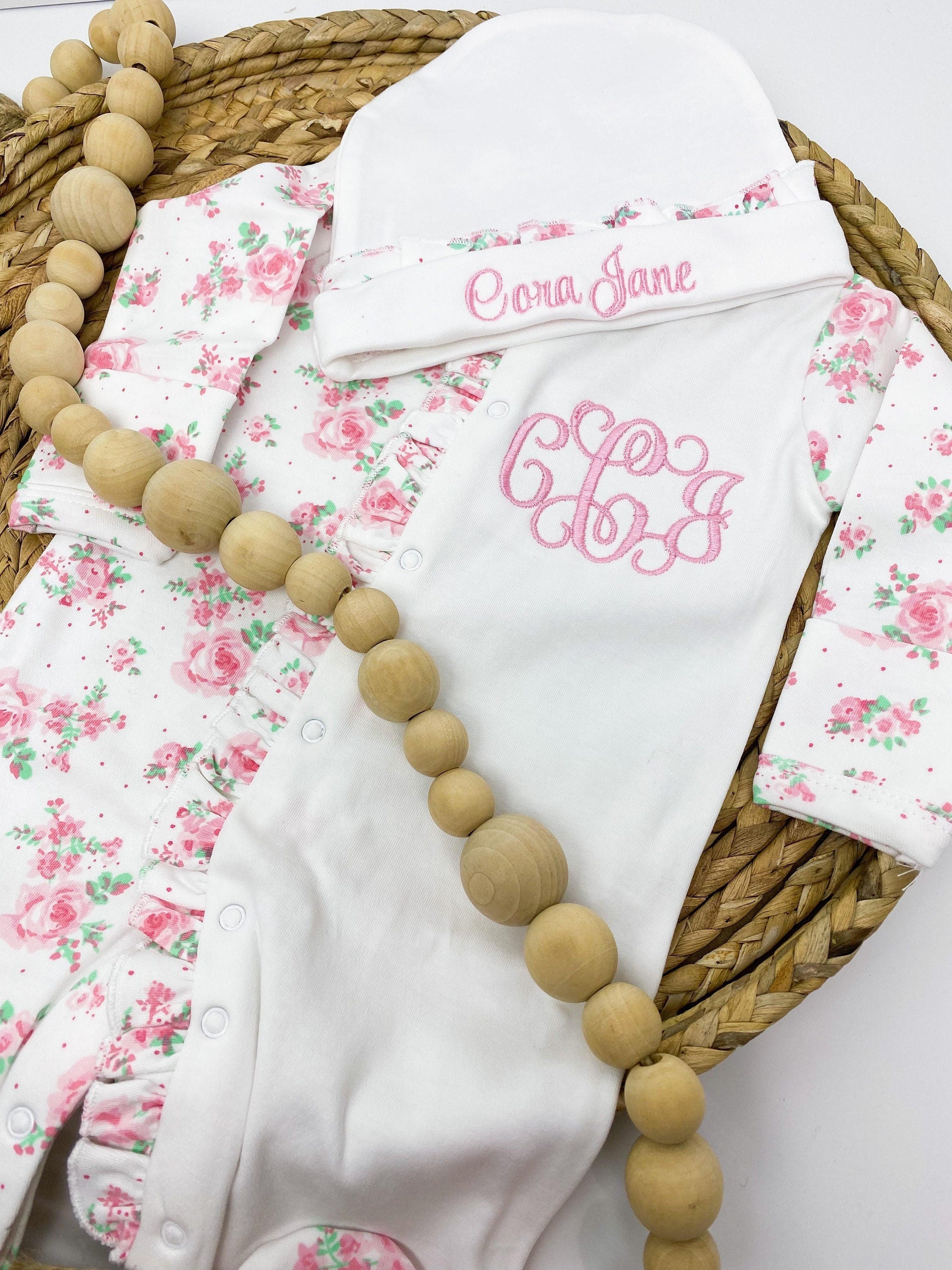 Baby Girl Coming Home Outfit, Personalized Newborn, Monogrammed Footie –  The Gift Barn
