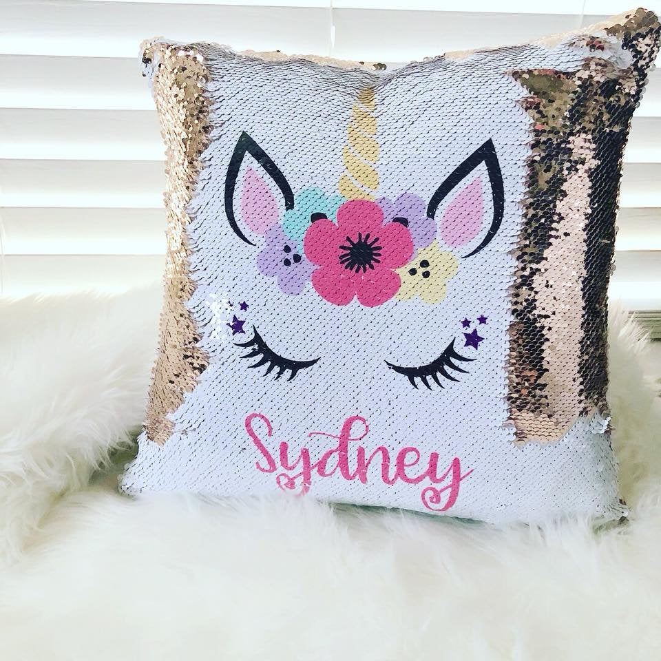 Personalized Unicorn Sequin Pillow Cover - Custom Reversible Sequin Pillow Cover - Personalized Sequin Pillow- Birthday Pillow Cover