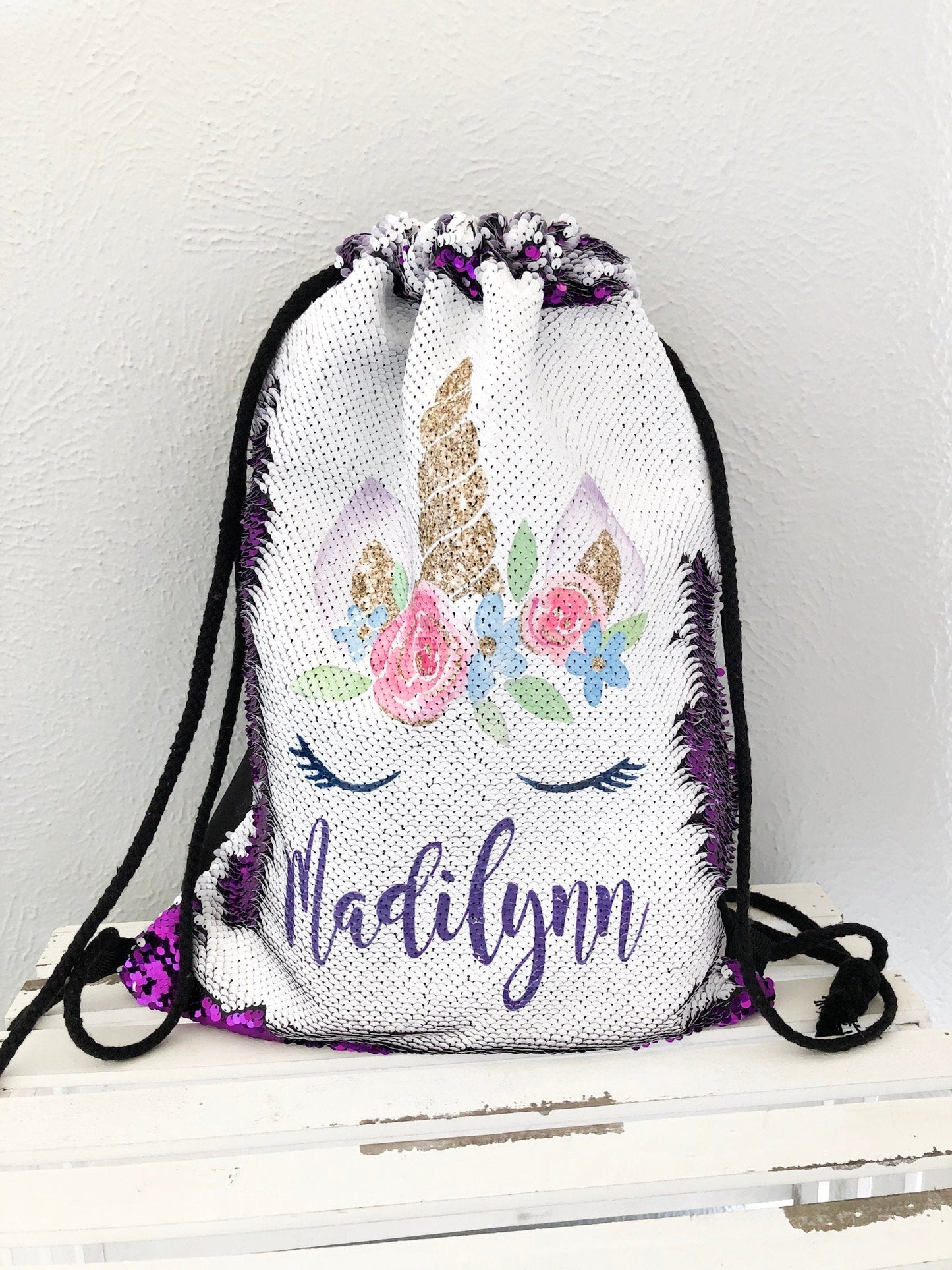 Back to School Backpack - Sequin Backpack - Personalized Unicorn Back Pack - Mermaid Sequin Drawstring Bag