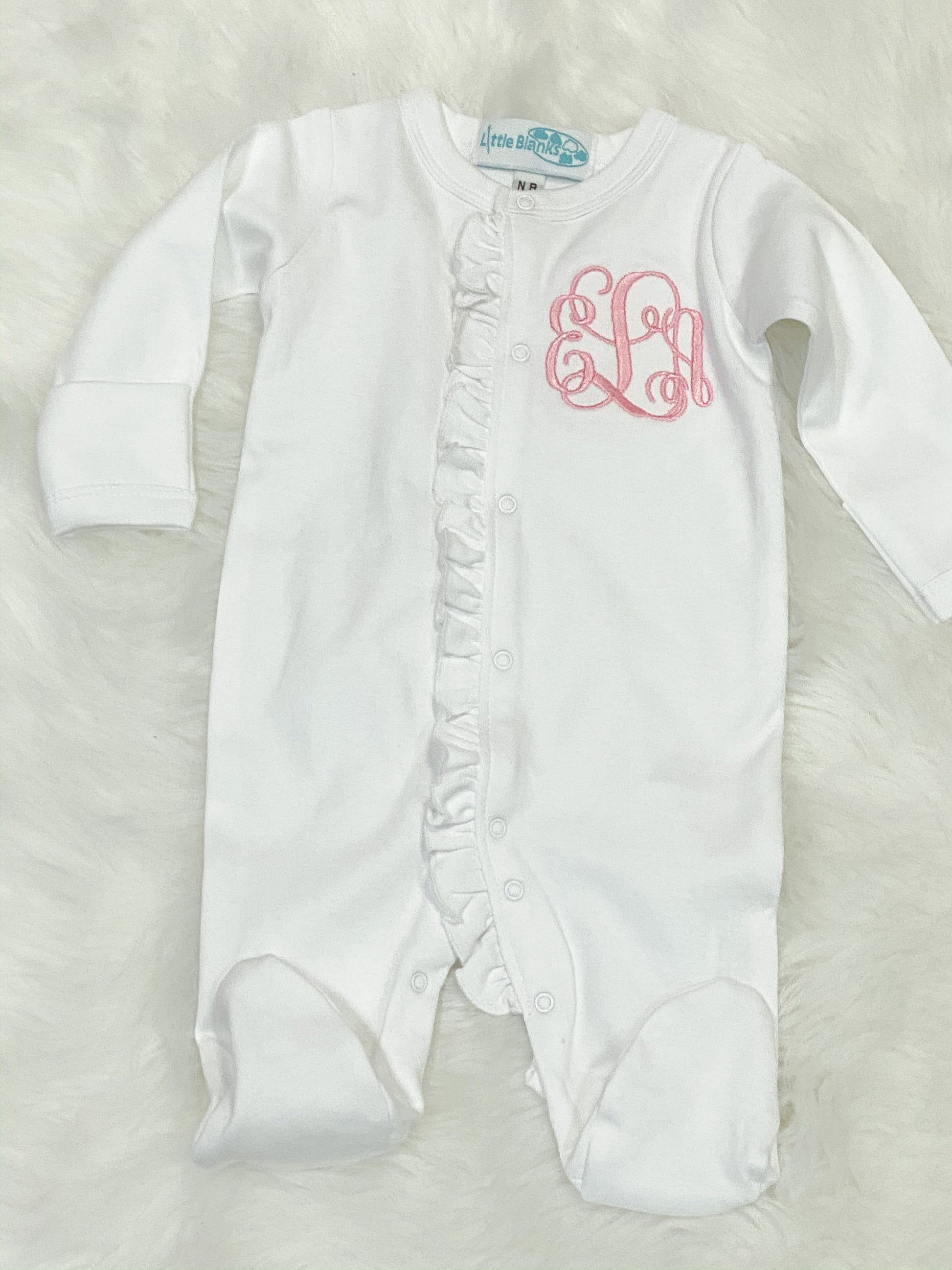 Baby Girl Coming Home Outfit, Monogrammed Footie, Ruffle Pajamas