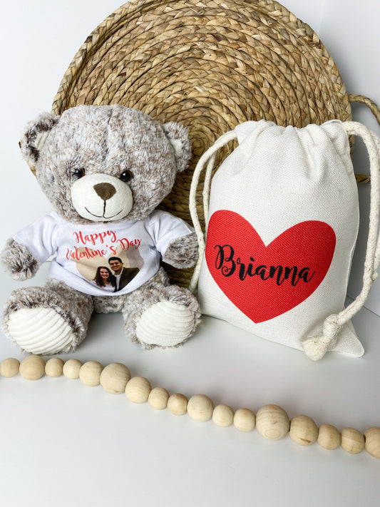 Personalized Valentine's Day Teddy Bear, Gift for Girlfriend, Custom Teddy Bear Shirt with Photo