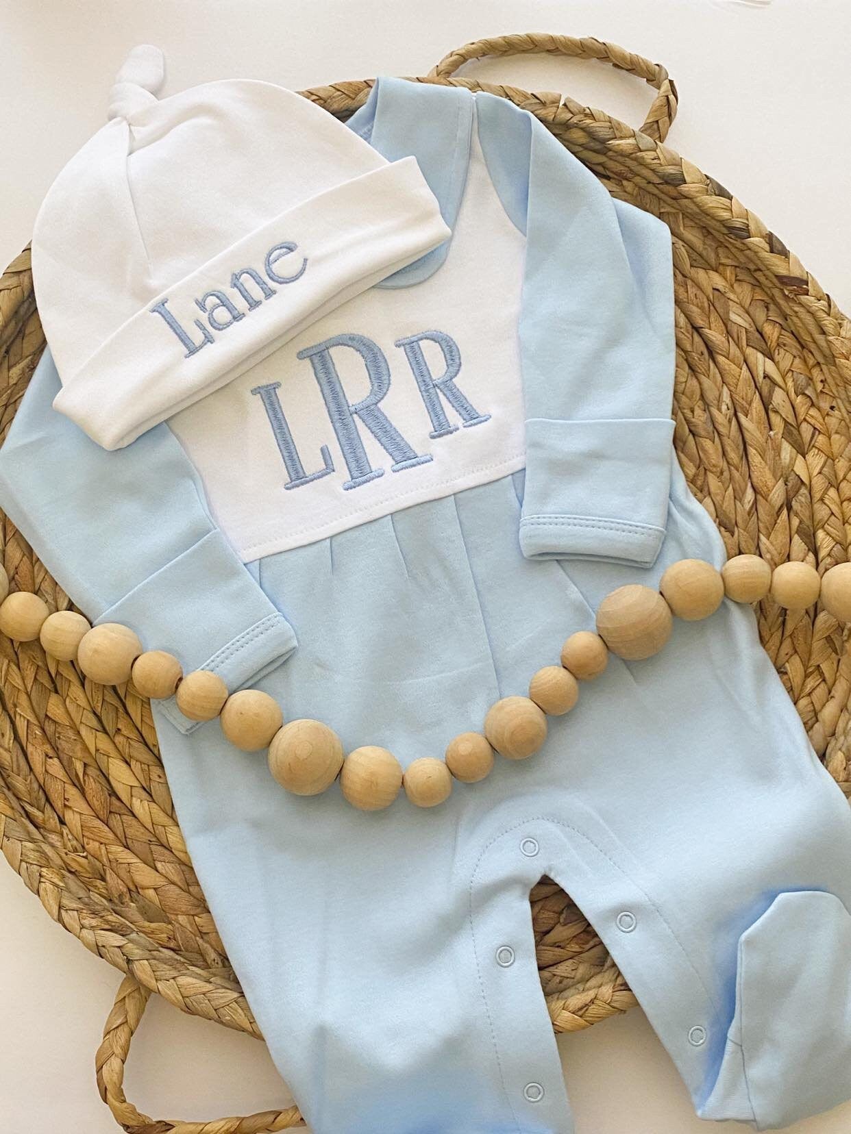 Baby Boy Outfit for Hospital, Personalized Baby Gift, Footie Romper, Newborn Boy outfit, Monogrammed sleeper