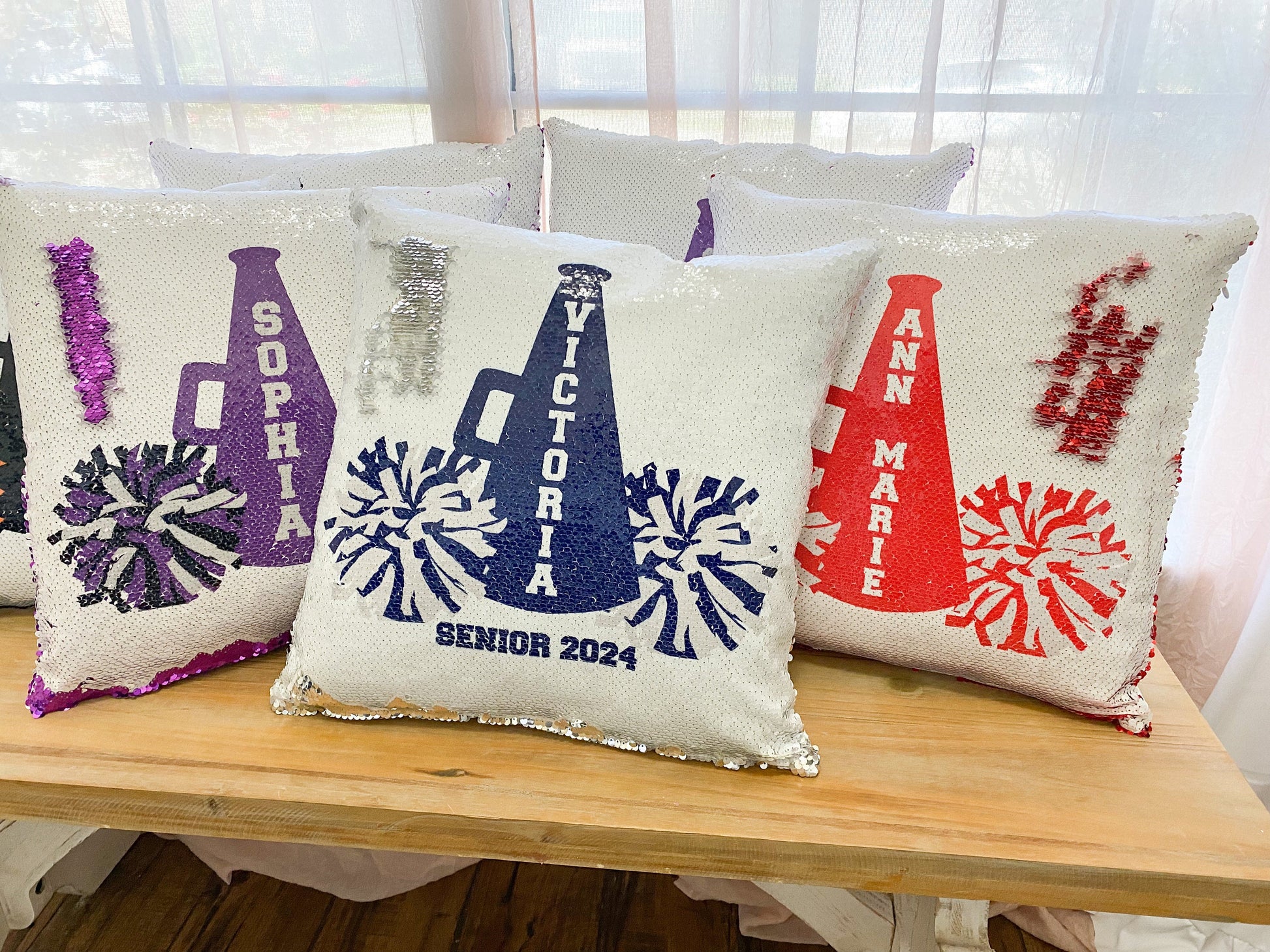 Personalized Cheerleader Sequin Pillow, Cheer Banquet, Senior Night, Senior Gift