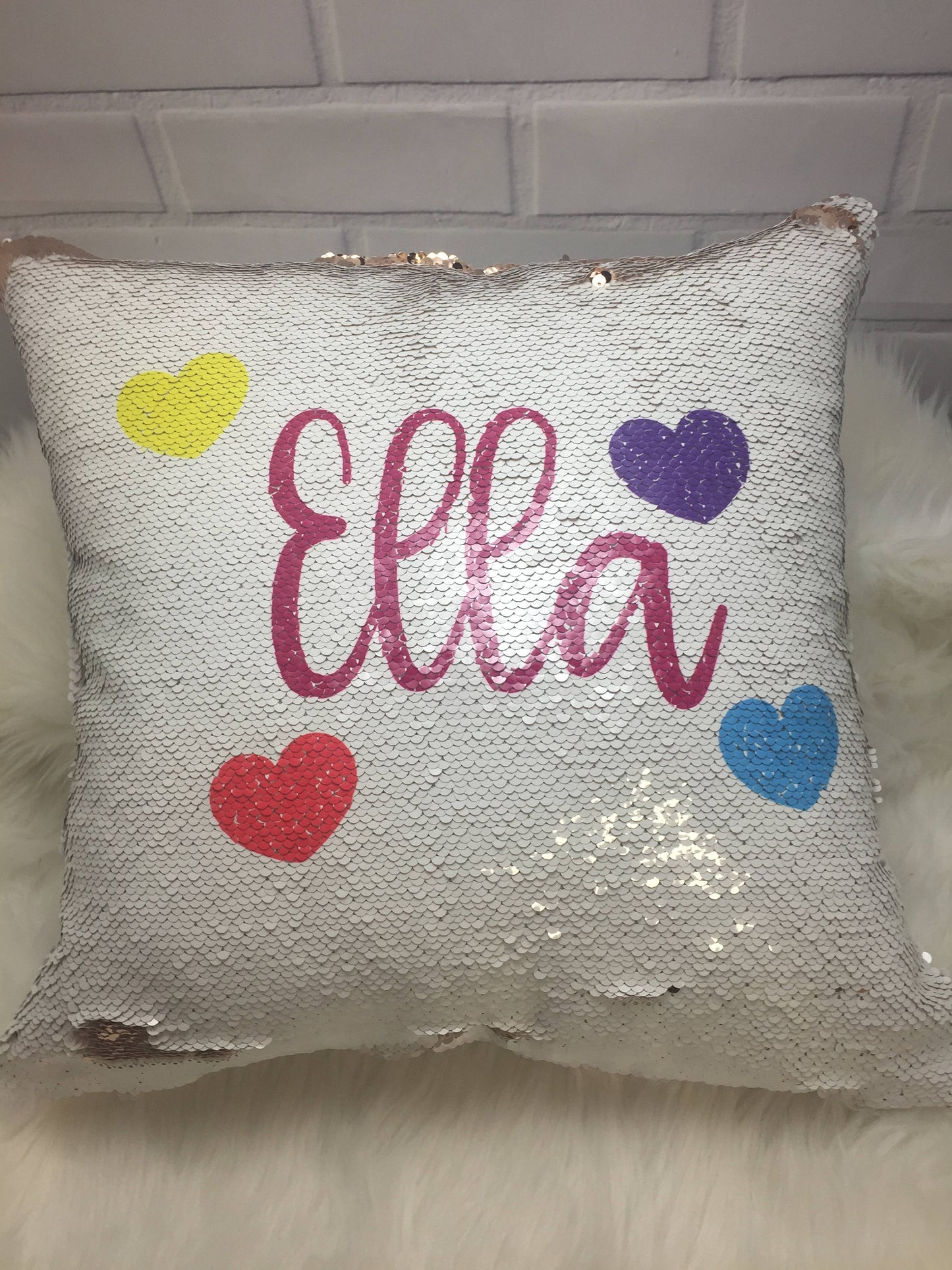 Personalized Mermaid Sequin Pillow Cover, Custom Mermaid Sequin Pillow Cover , Pillow with hearts cover, Birthday Pillow Cover