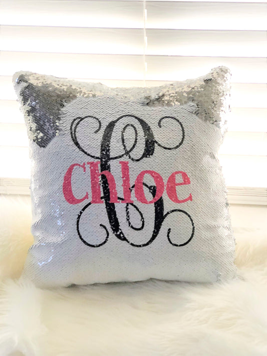 Personalized Flamingo Reversible Sequin Pillow Cover, Hidden Message Pillow cover, Birthday Pillow Cover