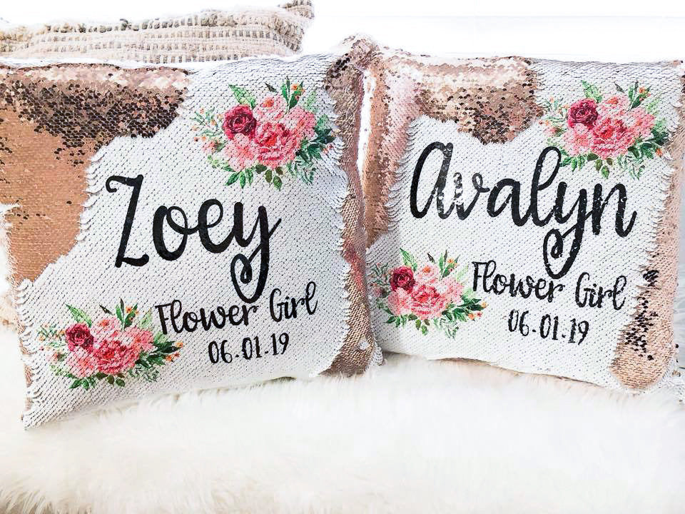 Personalized Flower Girl Gift - Flower Girl Proposal - Custom Sequin Flower Girl Pillow Cover