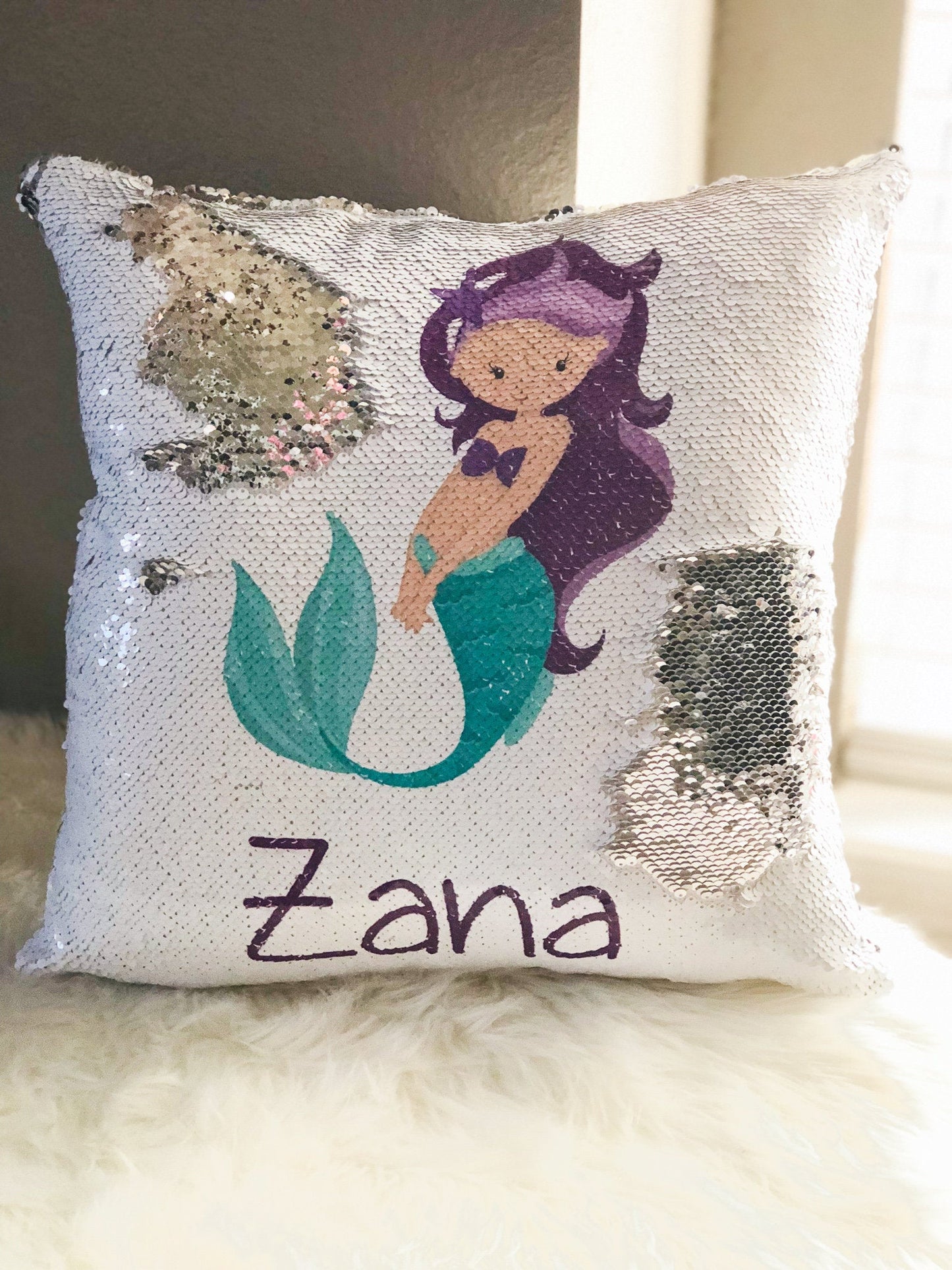 Personalized Mermaid Sequin Pillow Cover - Custom Reversible Sequin Pillow Cover - Hidden Message Pillow cover - Birthday Pillow Cover