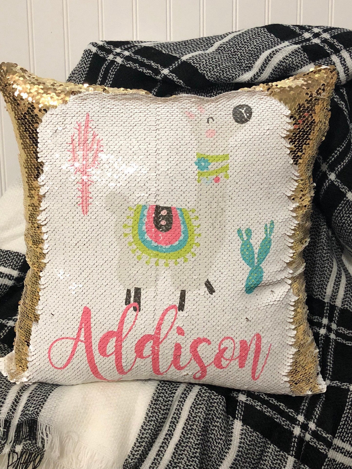 Personalized Llama Sequin Pillow Cover - Llama Custom Reversible Sequin Pillow Cover - Hidden Message Pillow cover - Birthday Pillo