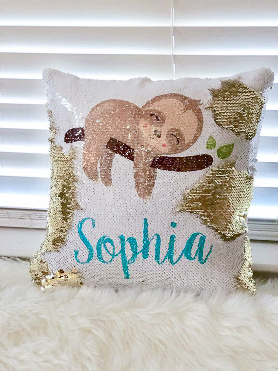 Personalized Mermaid Sequin Pillow Cover, Sloth Sequin Pillow Cover, Hidden Message Pillow cover, Birthday Pillow Cover