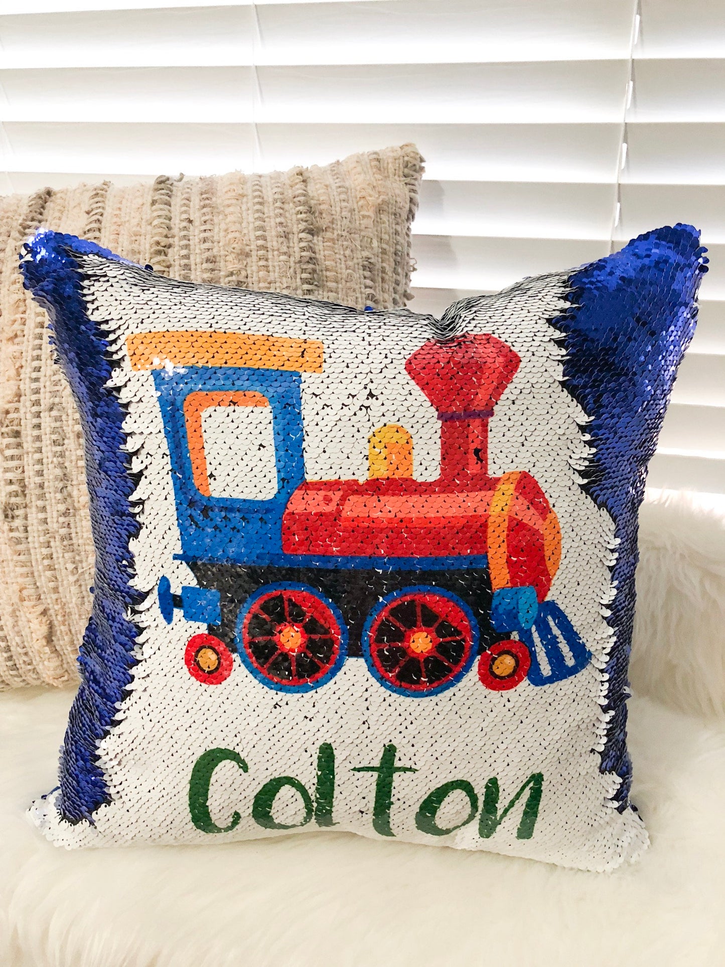 Custom Construction Truck Sequin Pillow Cover, Custom Boy Sequin Pillow Cover , Construction Reversible Sequin Pillow, Birthday Pillow Cover