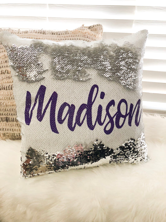 Personalized Name Only Sequin Pillow Cover, Custom Mermaid Sequin Pillow Cover , Hidden Message Pillow cover, Birthday Pillow Cover