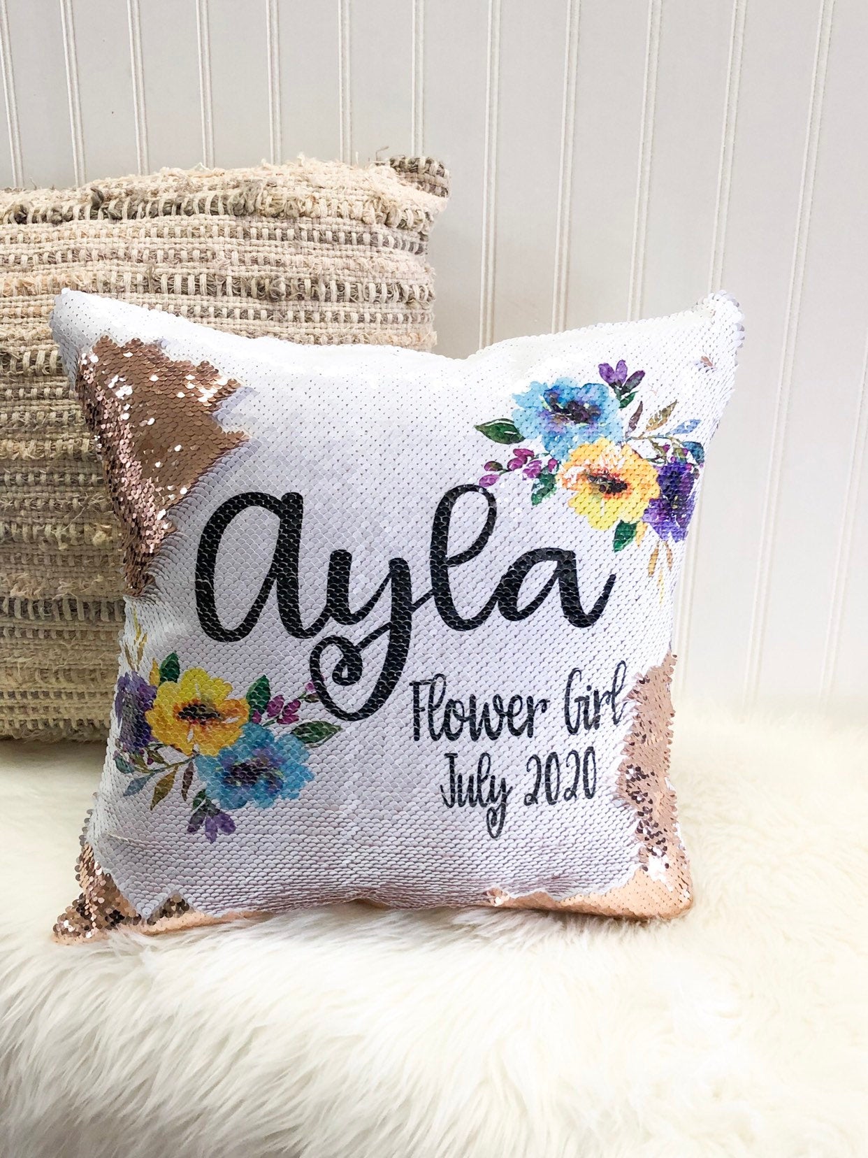 Personalized Flower Girl Proposal - Lavender Wedding - Flower Girl Gift - Custom Sequin Flower Girl Pillow Cover