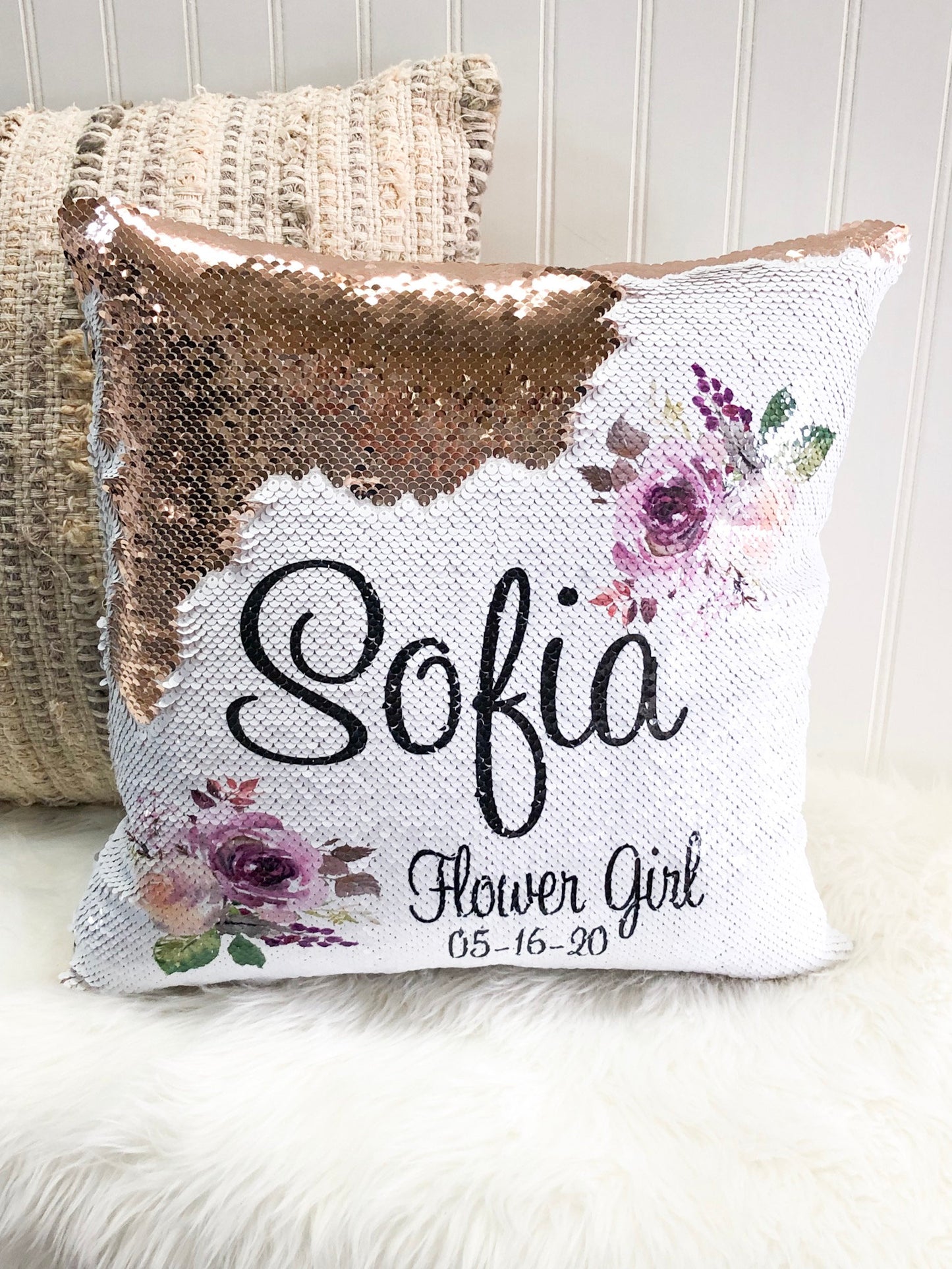 Personalized Flower Girl Proposal - Lavender Wedding - Flower Girl Gift - Custom Sequin Flower Girl Pillow Cover