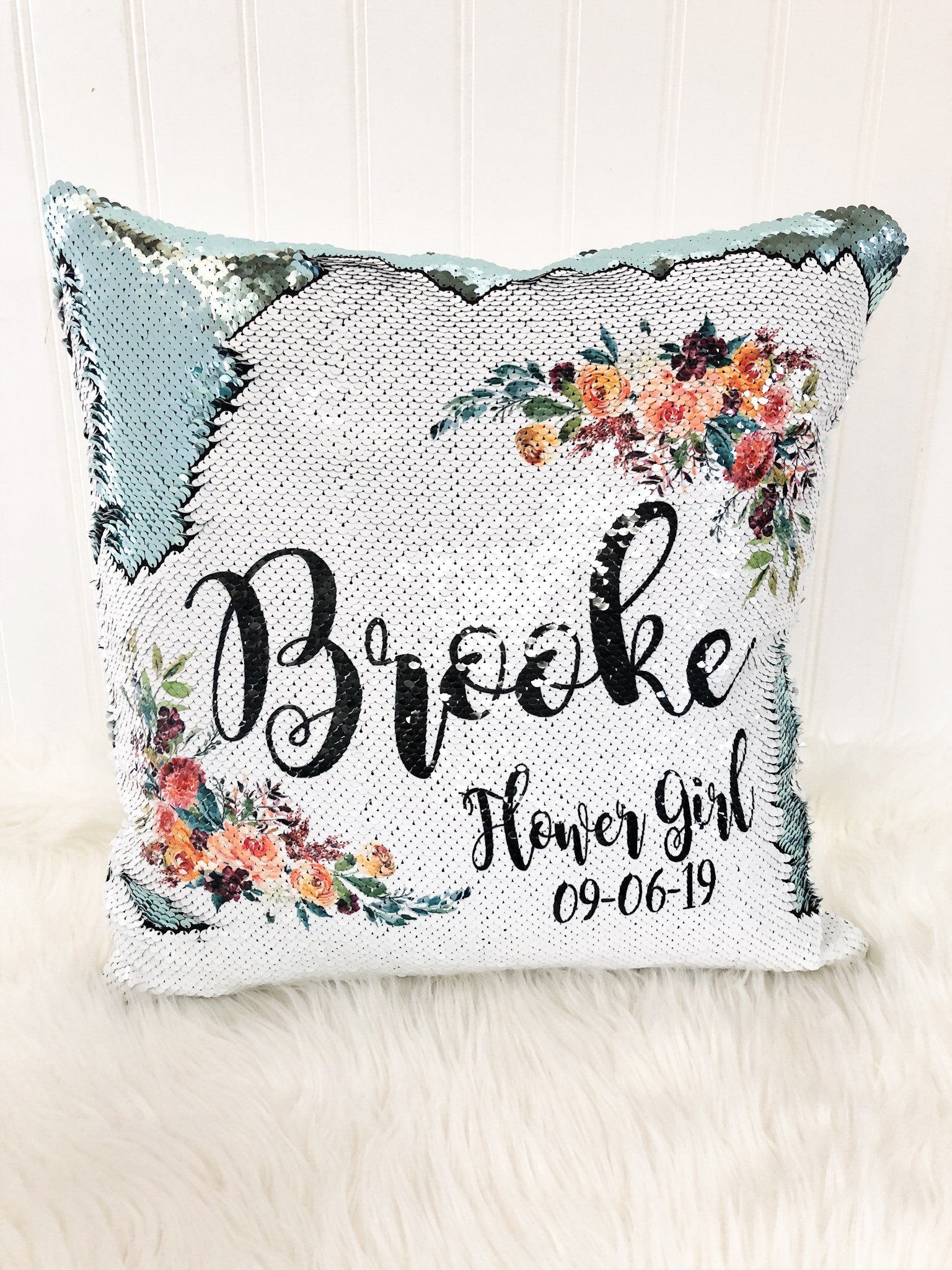 Personalized Flower Girl Proposal - Lavender Wedding - Flower Girl Gift - Custom Sequin Flower Girl Pillow Cover