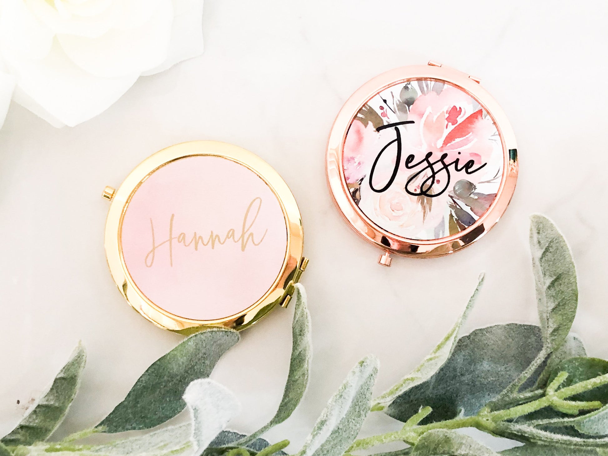 Personalized Compact Mirror - Bridesmaid Gift - Rose Gold Mirror - Bridesmaid Proposal Gift - Custom Bridal Party - Watercolor Floral