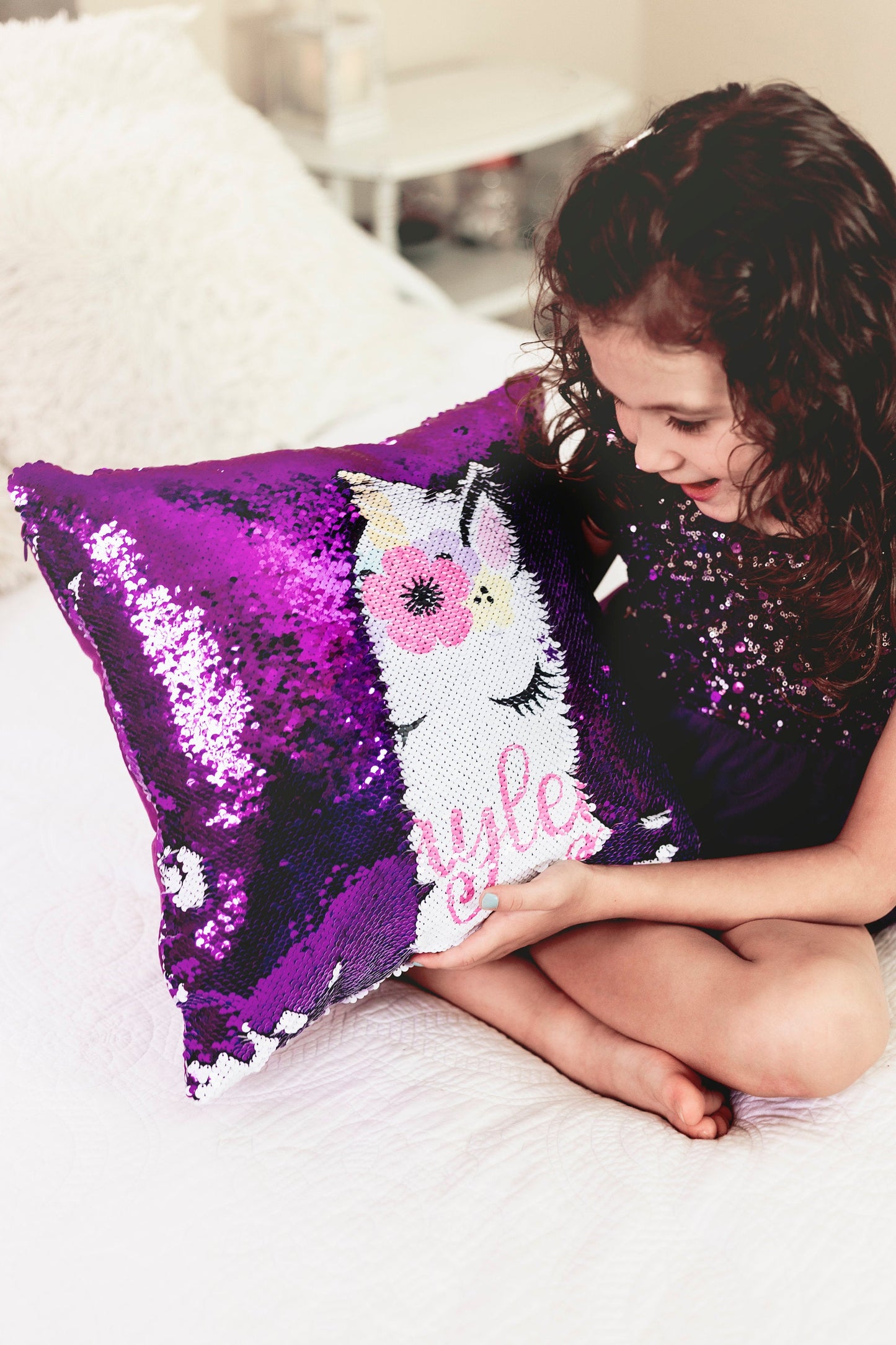 Personalized Unicorn Sequin Pillow Cover - Custom Reversible Sequin Pillow Cover - Personalized Sequin Pillow- Birthday Pillow Cover