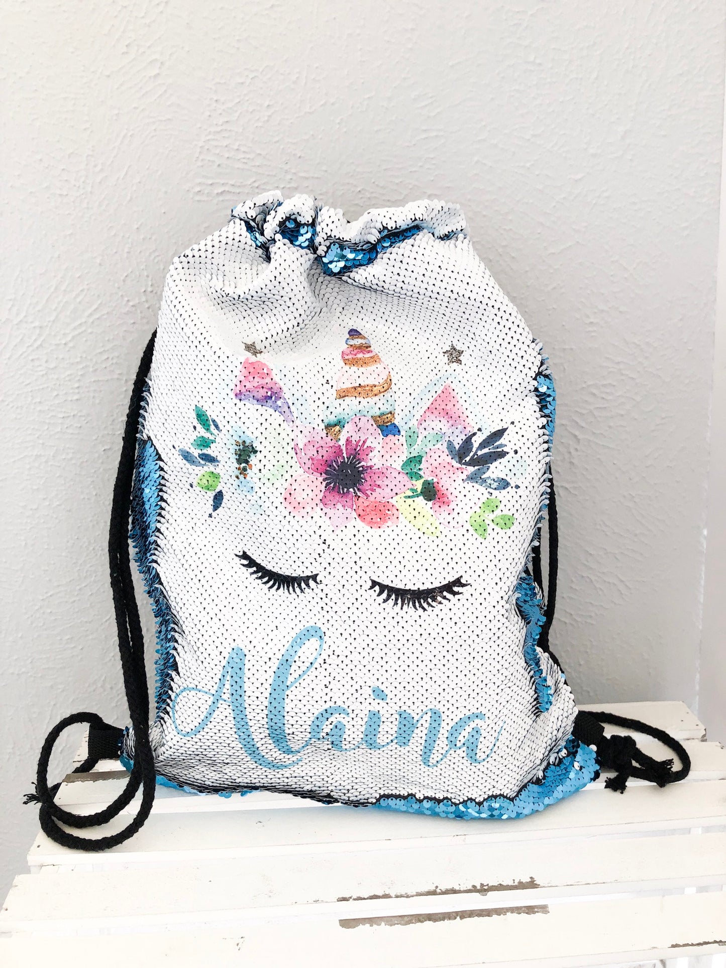 Sequin Backpack - Personalized Unicorn Back Pack - Mermaid Sequin Drawstring Bag