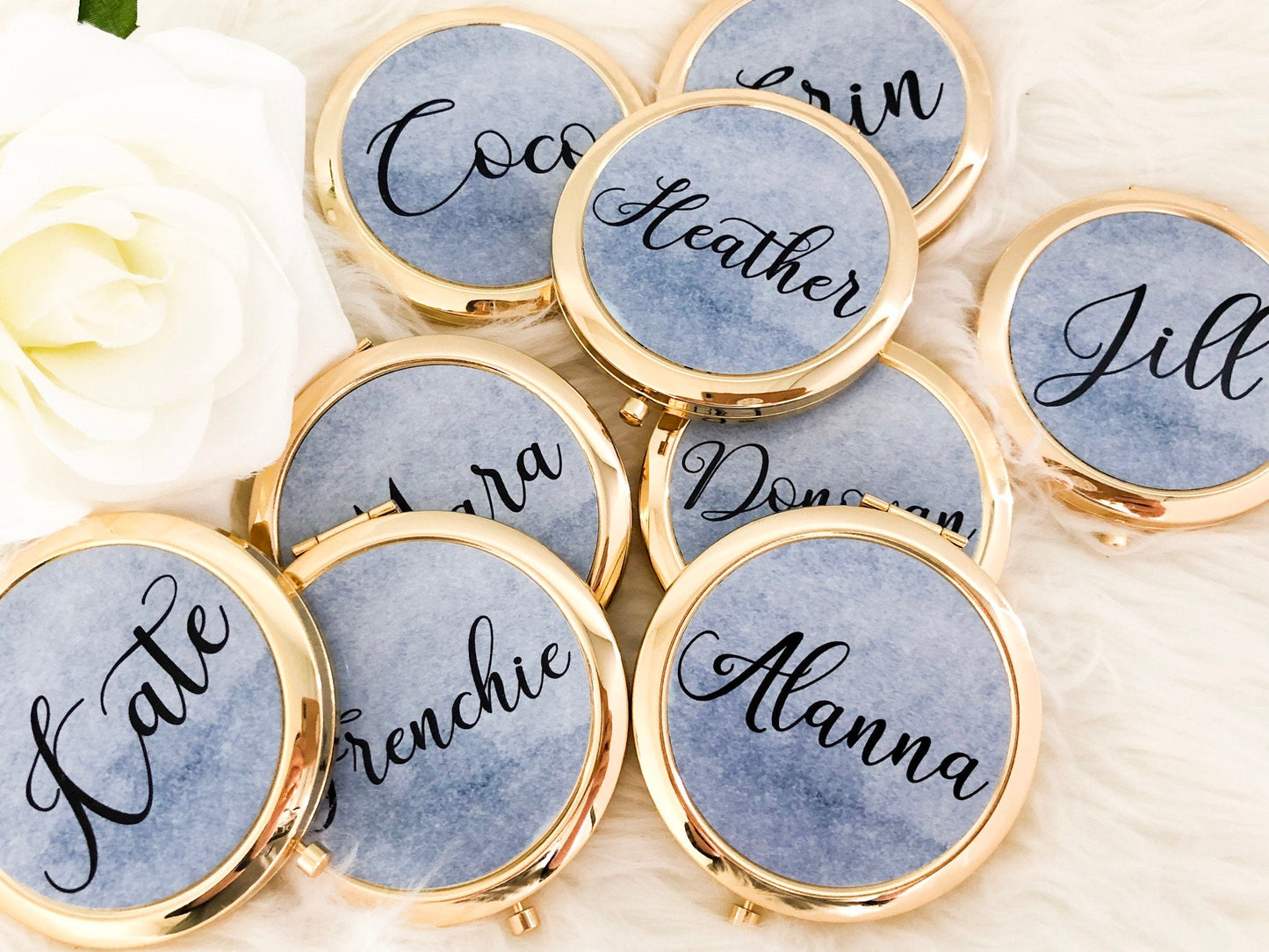 Pretty Bridesmaid Gifts - Bridal Shower Favors - Personalized Gold Compact Mirror - Gifts for Women