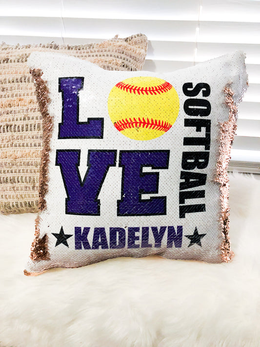 Softball Flip Sequin Pillow Cover, Custom Mermaid Sequin Pillow Cover , Hidden Message Pillow cover, Birthday Pillow Cover