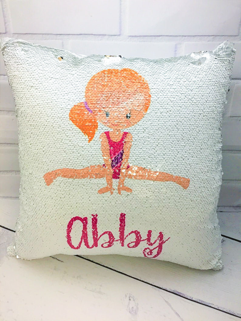 Custom Reversible Sequin Pillow Cover, Gymnastics Pillow Cover, Christmas Gift for Her, Birthday Pillow Cover