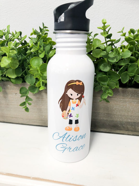 Personalized Artist Waterbottle - Custom Water Bottle - Back to School Waterbottle