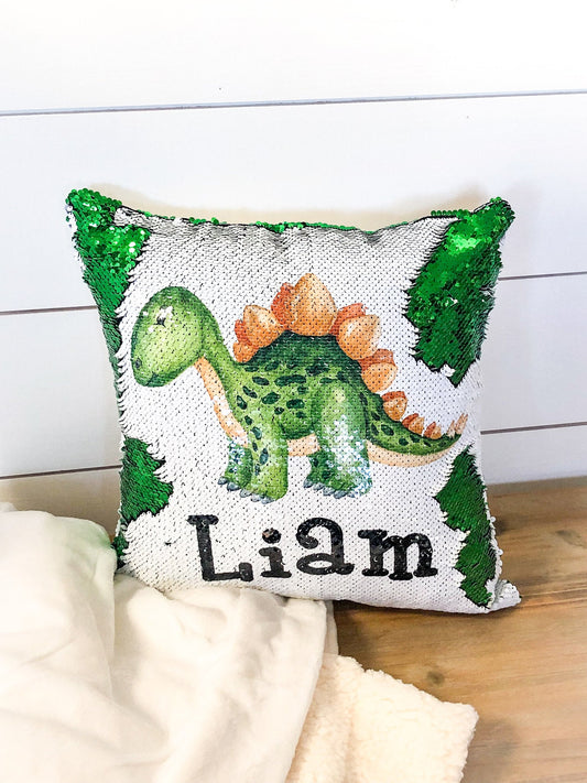 Dinosaur Gift, Custom Sequin Pillow, Personalized Pillow