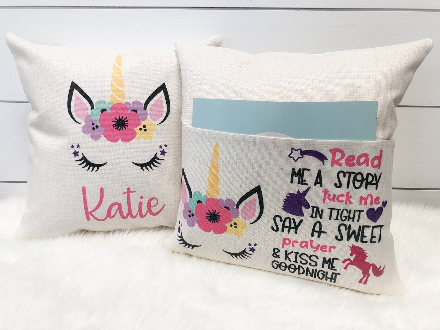 Book Pillow, Unicorn Gift, Personalized Pocket Reading Pillow,