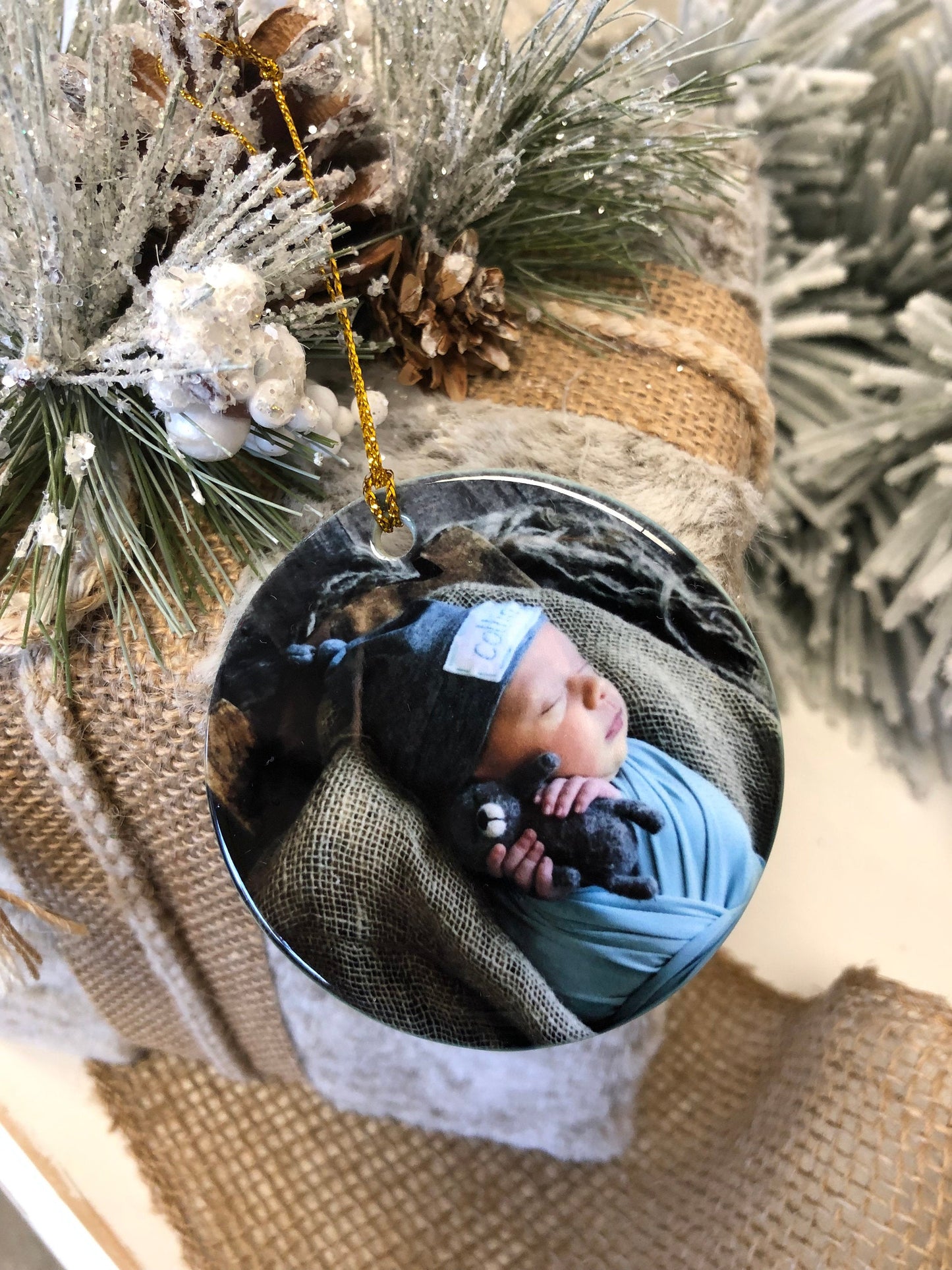 Babys First Christmas Photo Ornament, Porcelain Ornaments, Personalized Ornament