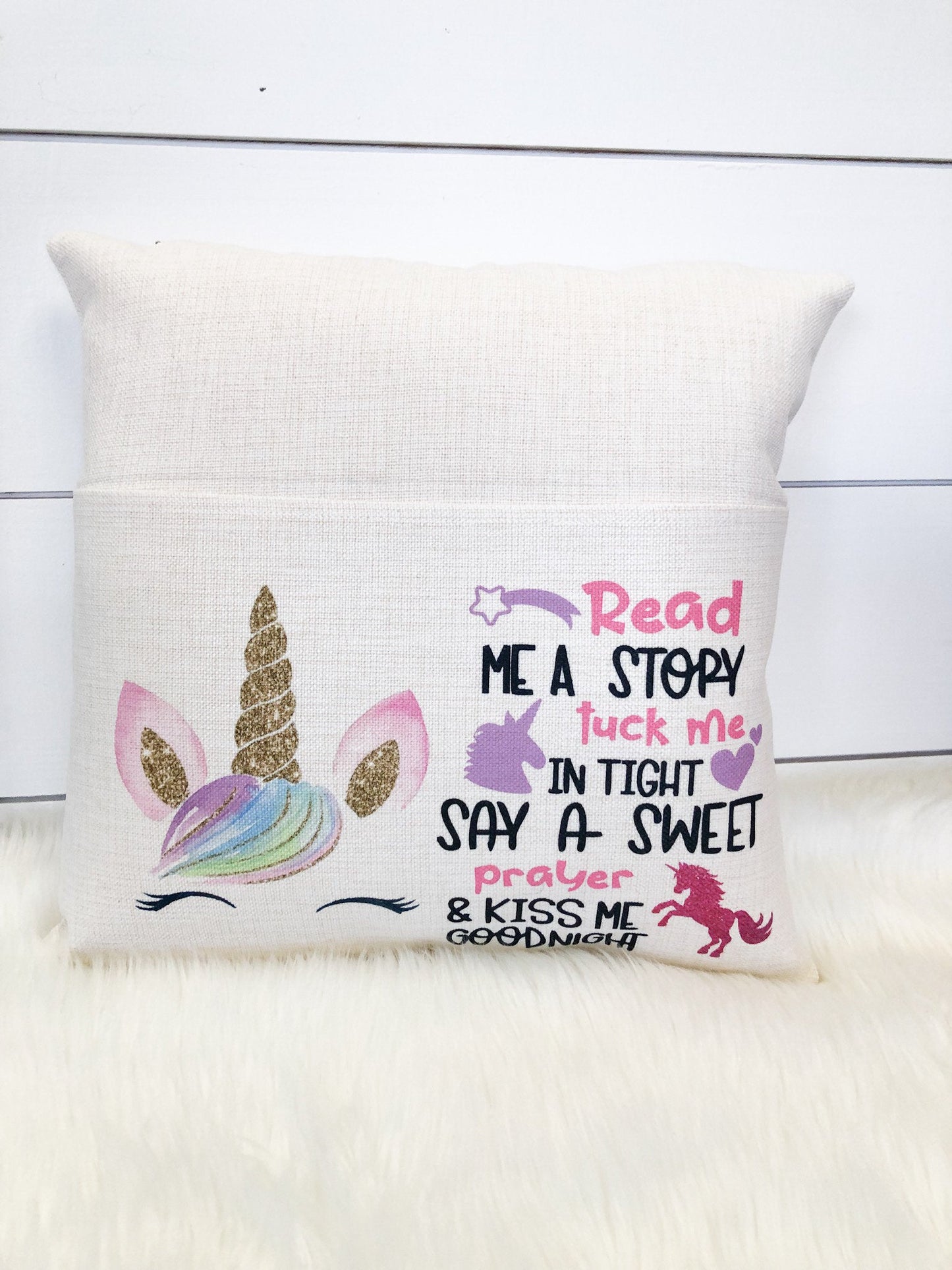 Book Pillow, Unicorn Gift, Personalized Pocket Reading Pillow,