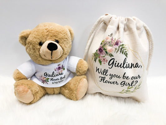 Flower Girl Proposal Gift, Personalized Teddy Bear, Wedding Party Gift