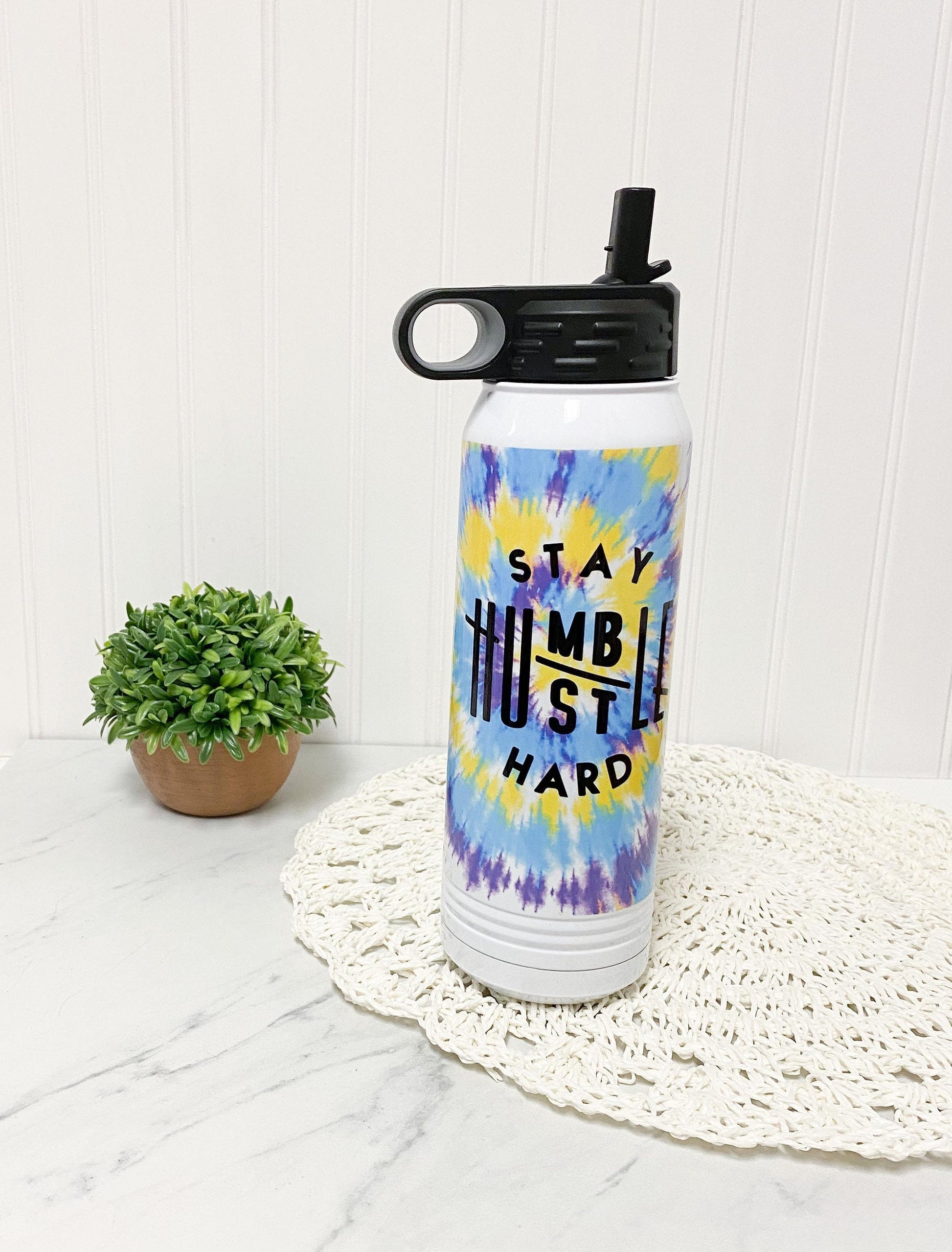 30oz Personalized Water Bottle for Kids, Tye Dye Water Bottle, Waterbottle with Straw