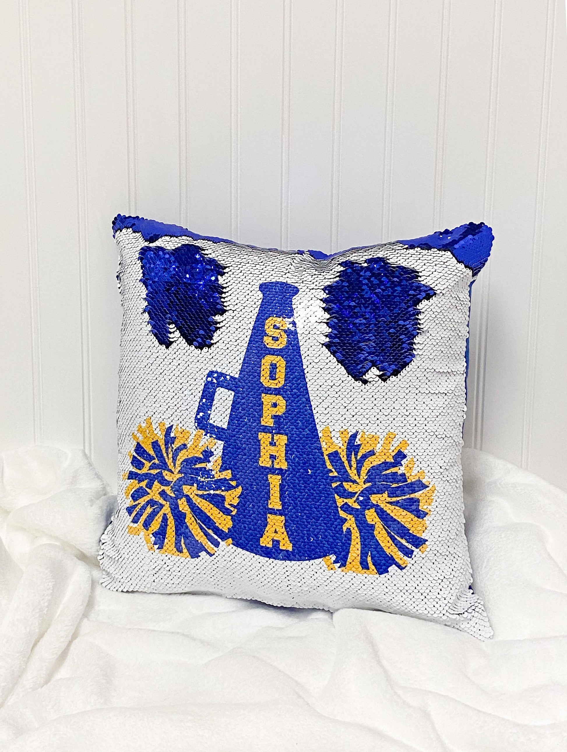 Personalized Cheerleader Sequin Pillow Cover - Custom Reversible Sequin Pillow Cover - Christmas Gift for Her - Birthday Pillow Cover